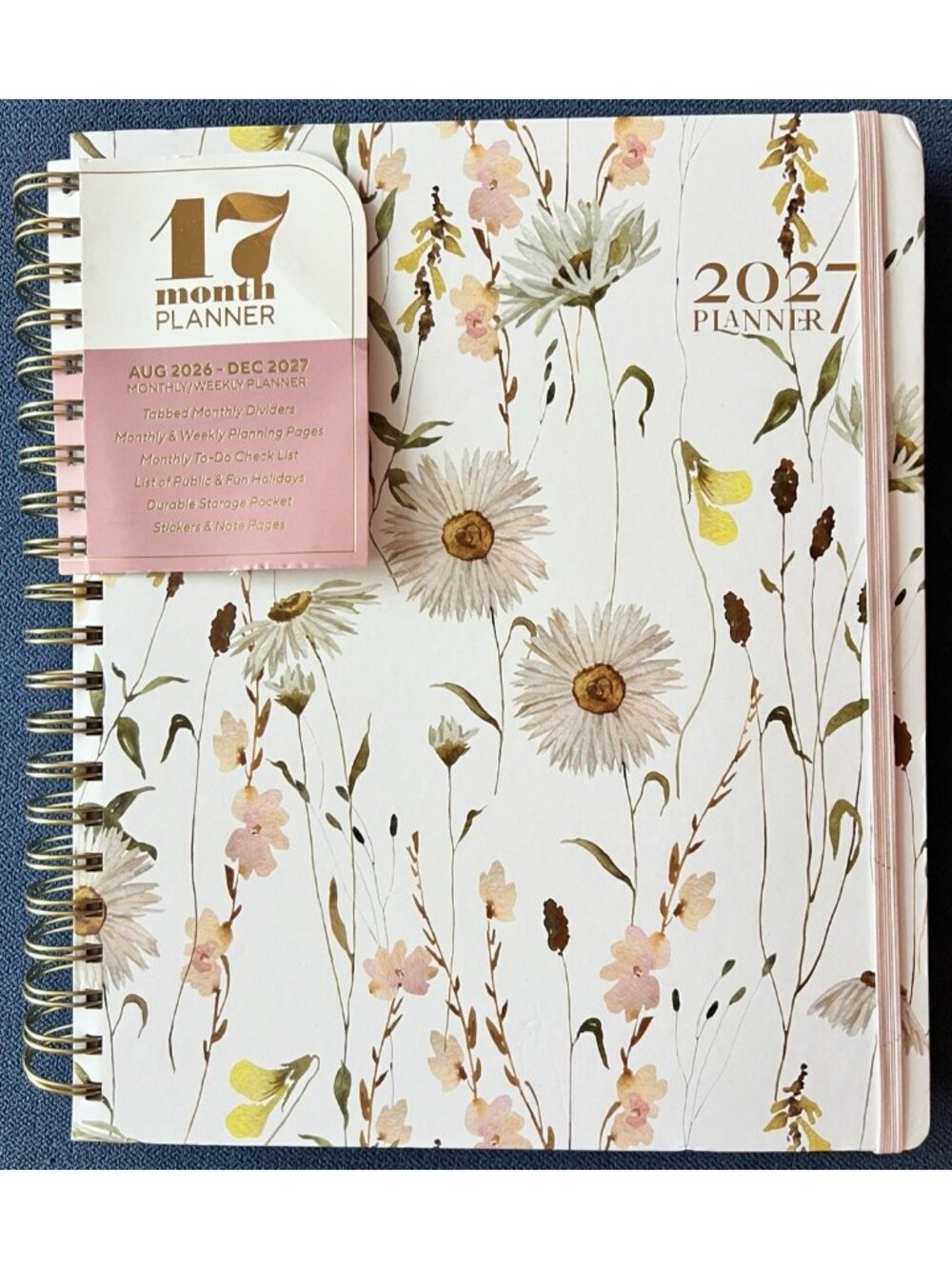 Planner 17 Month 2026-27 DAISY FLORAL Month Day Week Organizer Calendar 9"Wx11"H